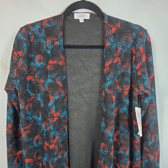 Lularoe Sarah Cardigan Women's Size Small Black, Turquoise Orange Geo Print NEW - Picture 2 of 14